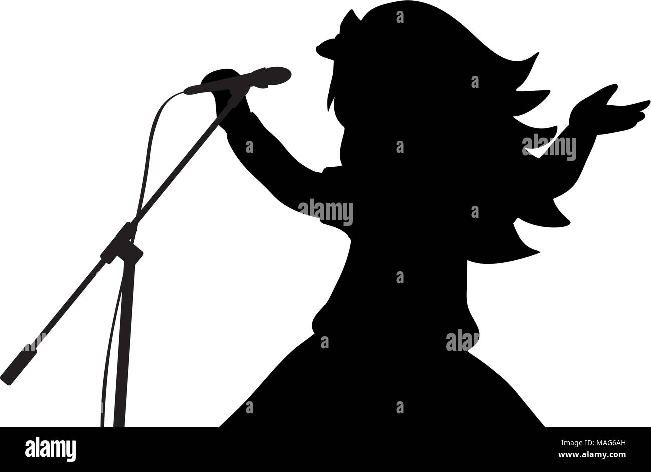 Silhouette fille chante en musique microphone Illustration de Vecteur