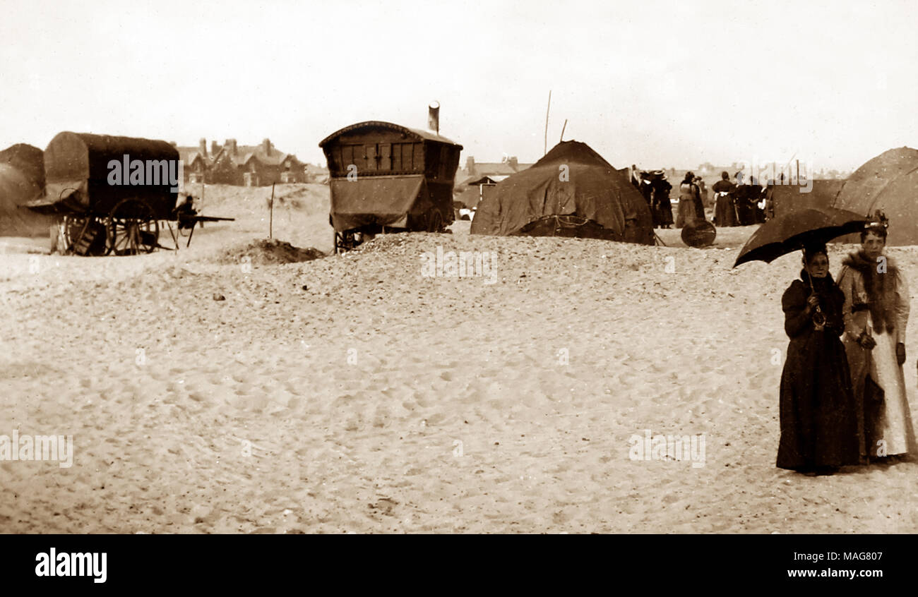 Camp de gitans, Blackpool, période victorienne Banque D'Images