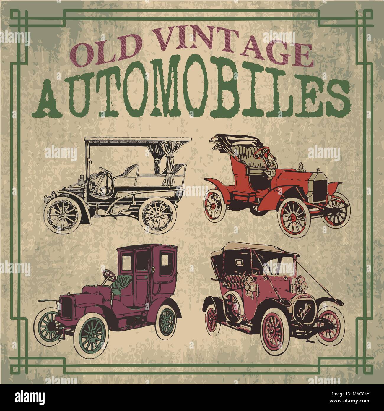 Voitures automobiles anciennes et vintage dessins dans le Vector Illustration de Vecteur