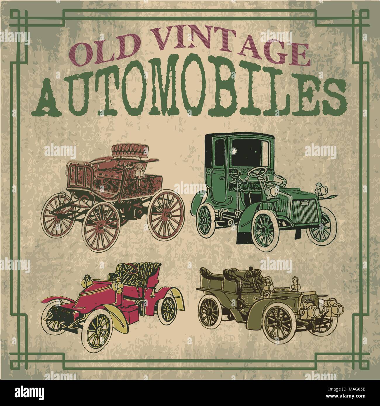 Voitures automobiles anciennes et vintage dessins dans le Vector Illustration de Vecteur