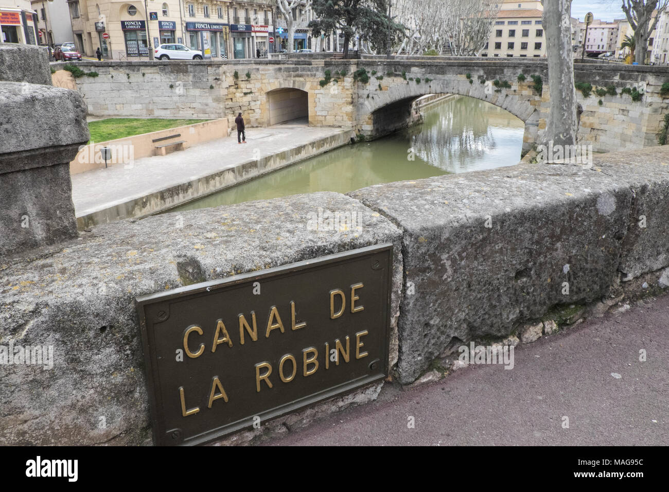 Bridge,,plus,Canal de la Robine,eau,célèbre reliant,Canal du Midi, centre,de,Narbonne,Occitanie,France,de France,French,Europe,Europe, Banque D'Images