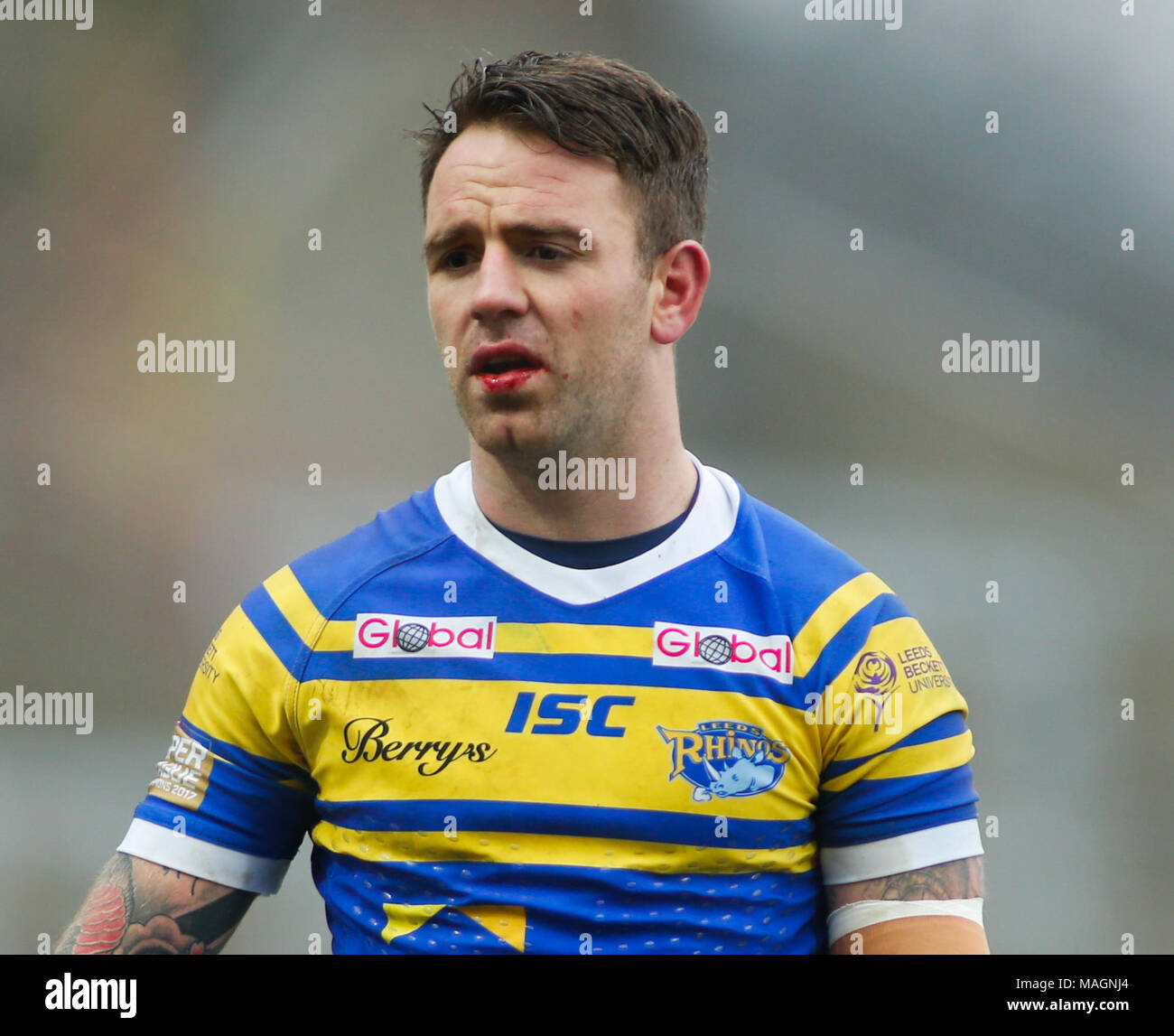 Leeds, Royaume-Uni, 2 avril 2018. Emerald du stade Headingley, Leeds, West Yorkshire, 2 avril 2018. Betfred Super League Leeds Rhinos v Salford Diables Rouges. Richie Myler de Leeds Rhinos Crédit : Touchlinepics/Alamy Live News Banque D'Images