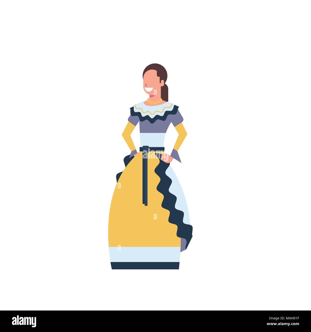 Mexique danseuse en costume traditionnel isolé sur fond blanc Illustration de Vecteur