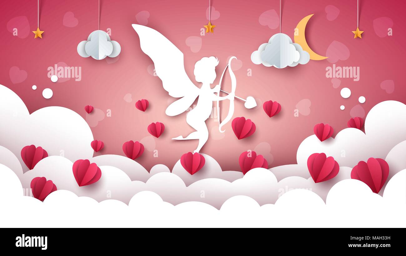 Ange, Cupidon illustration. Cartoon nuage paysage. Illustration de Vecteur