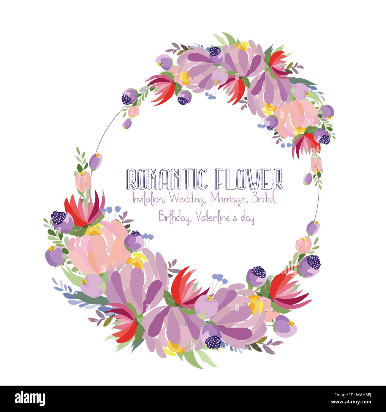 Floral frame avec l'automne fleurs d'hortensias, de rose, de magnolia et de lavande sur fond blanc Illustration de Vecteur