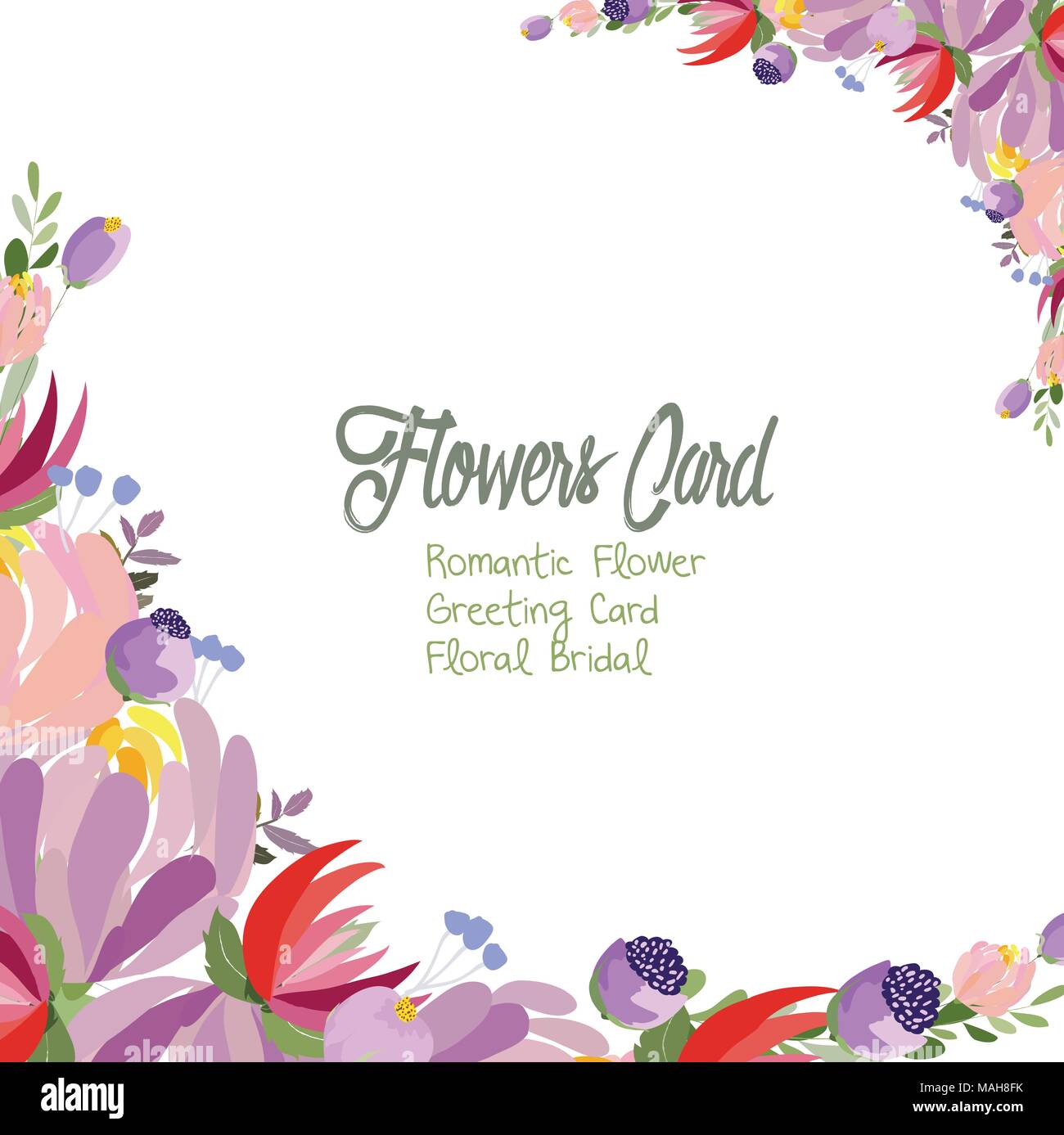 Floral frame avec l'automne fleurs d'hortensias, de rose, de magnolia et de lavande sur fond blanc Illustration de Vecteur