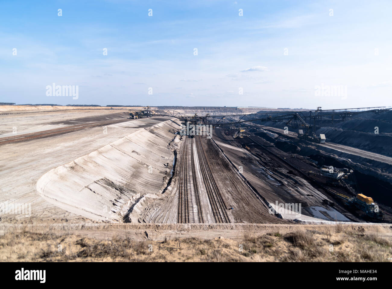 Les mines de charbon à ciel ouvert près de Cottbus Cottbus Nord, la Basse Lusace, Brandenburg, Allemagne. Banque D'Images