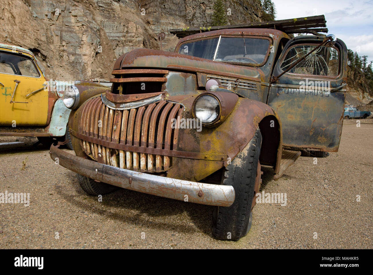 Une Chevrolet 1942 Camion de travail, dans une ancienne carrière, à l'Est de l'Idaho Clark Fork. Banque D'Images