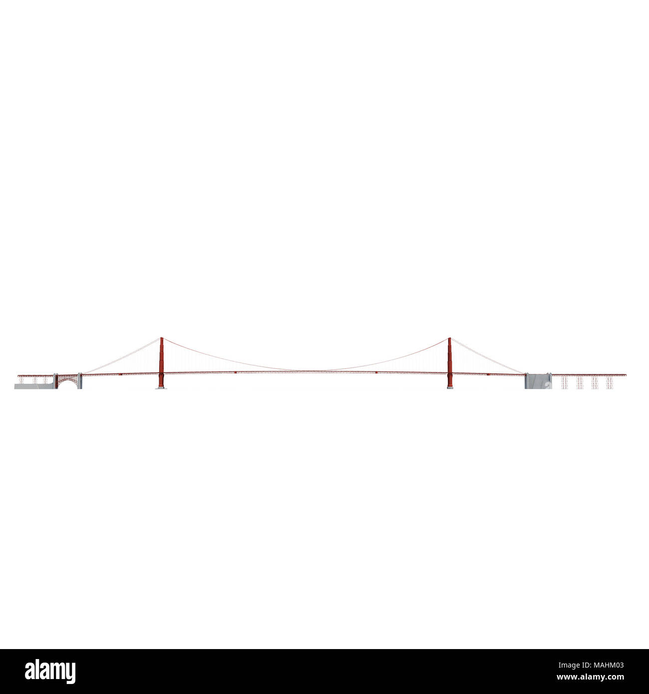 Golden Gate Bridge sur blanc. 3D illustration Banque D'Images