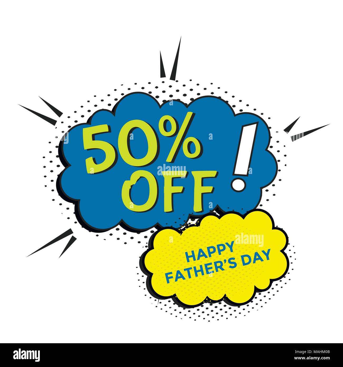 Happy Father's Day vente. Bande dessinée illustration vecteur pour la promotion de la parole texte, affiche, flyer, carte de réduction, l'étiquette de prix, blog, médias sociaux, marketing Illustration de Vecteur