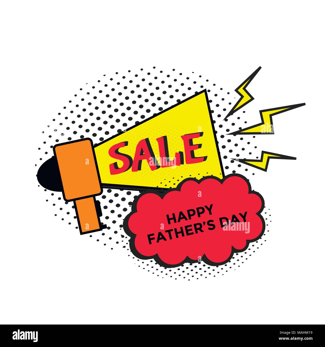 Happy Father's Day vente. Bande dessinée illustration vecteur pour la promotion de la parole texte, affiche, flyer, carte de réduction, l'étiquette de prix, blog, médias sociaux, marketing Illustration de Vecteur