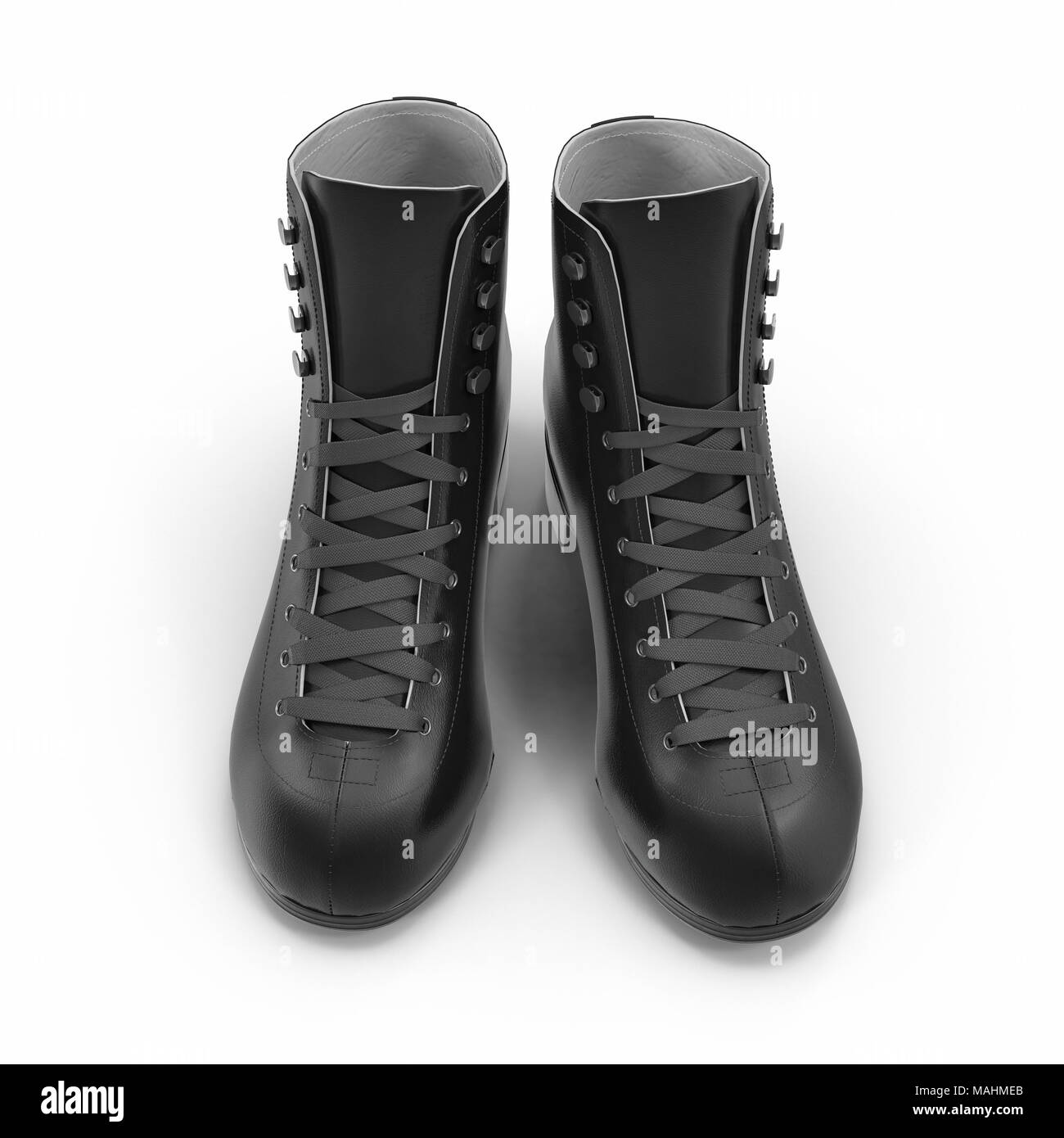 Bottes Femmes noir isolé sur blanc. Vue de face. 3D illustration, clipping path Banque D'Images Bottes Femmes noir isolé sur blanc. Vue de face. 3D illustration, clipping path Banque D'Images