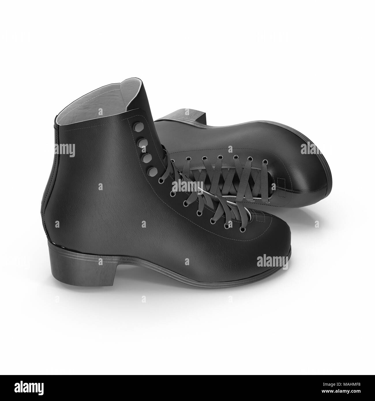 Bottes femme en cuir noir sur blanc, produit isolé. 3D illustration, clipping path Banque D'Images Bottes femme en cuir noir sur blanc, produit isolé. 3D illustration, clipping path Banque D'Images