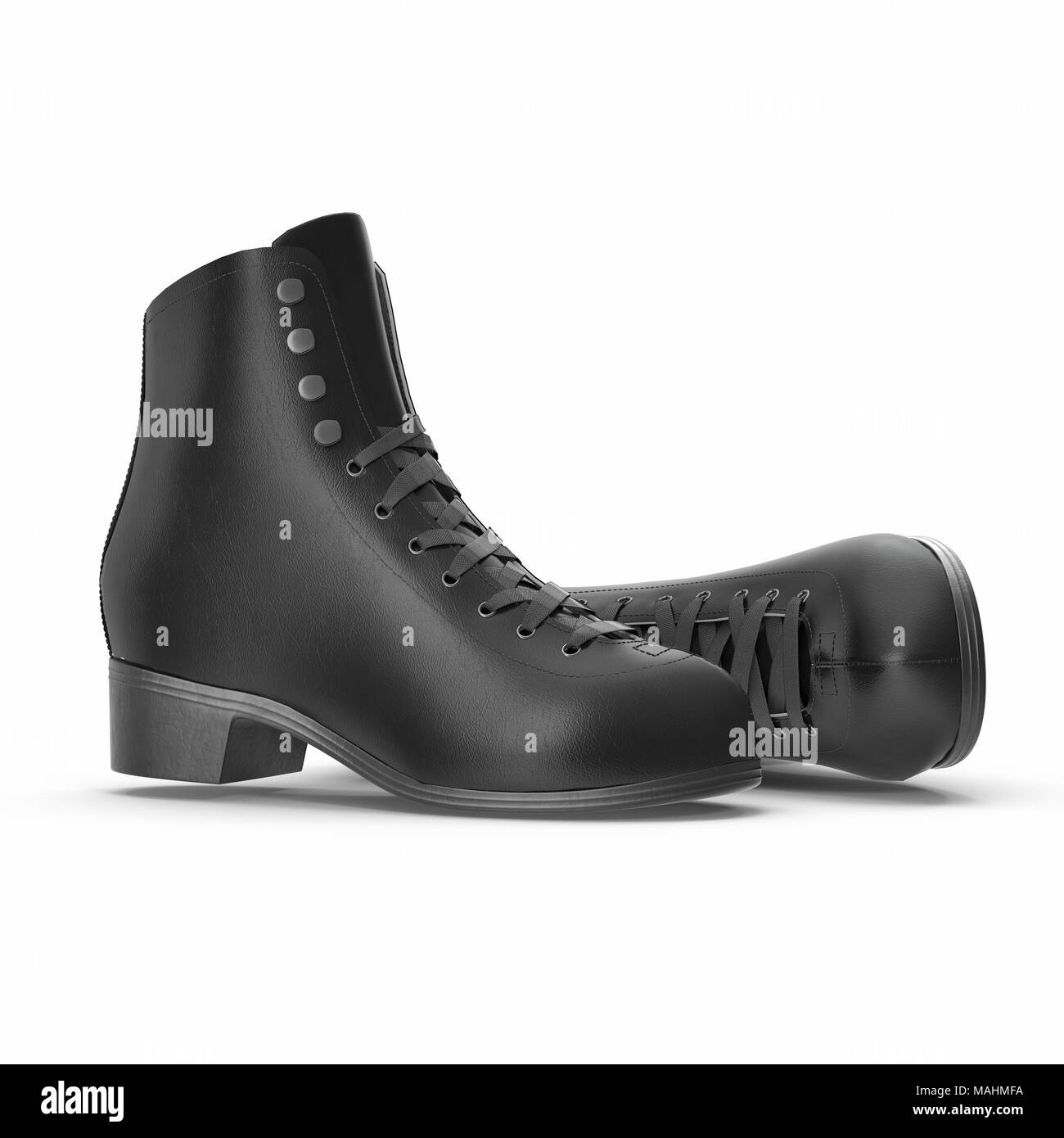 Bottes femme en cuir noir sur blanc, produit isolé. 3D illustration, clipping path Banque D'Images Bottes femme en cuir noir sur blanc, produit isolé. 3D illustration, clipping path Banque D'Images