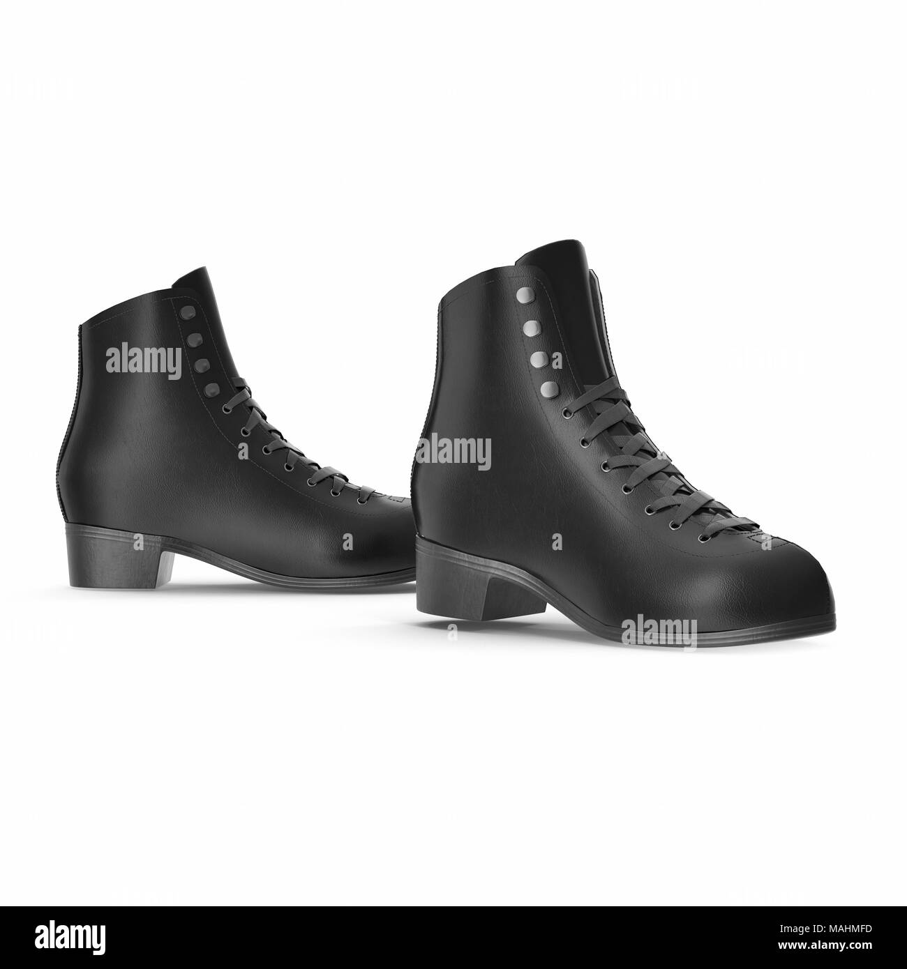 Bottes femme en cuir noir sur blanc, produit isolé. Vue de côté. 3D illustration, clipping path Banque D'Images Bottes femme en cuir noir sur blanc, produit isolé. Vue de côté. 3D illustration, clipping path Banque D'Images