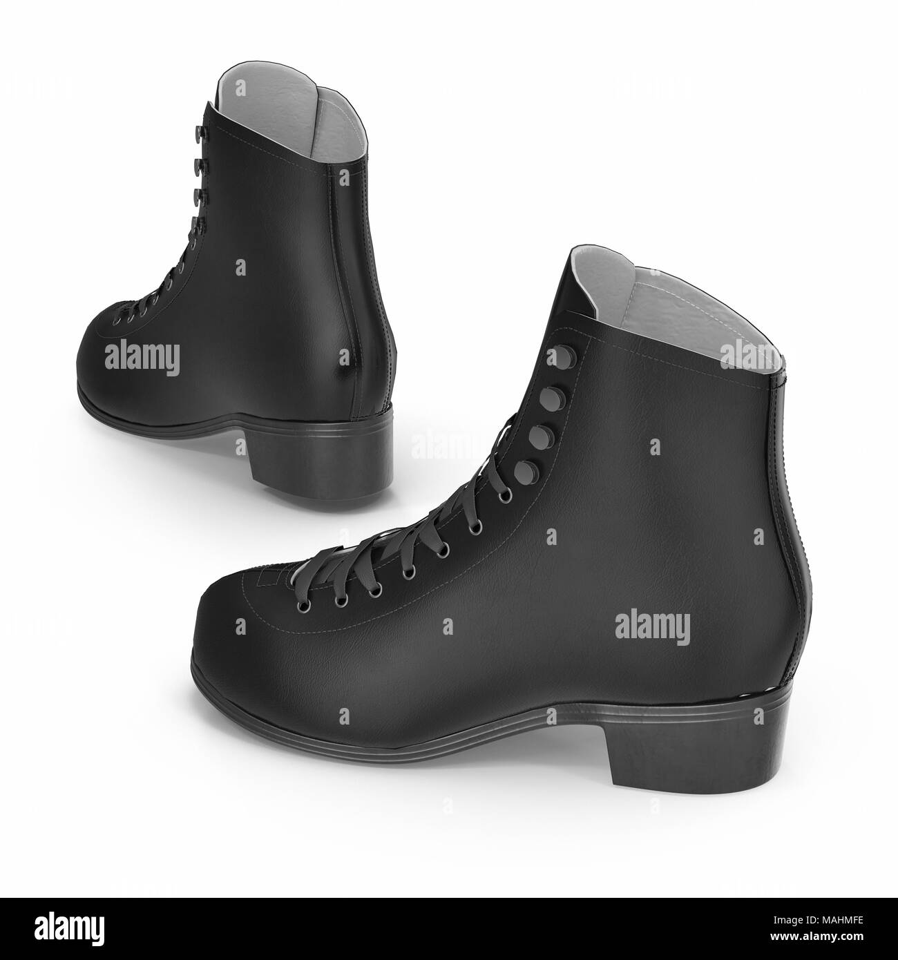 Bottes femme en cuir noir sur blanc, produit isolé. 3D illustration, clipping path Banque D'Images Bottes femme en cuir noir sur blanc, produit isolé. 3D illustration, clipping path Banque D'Images