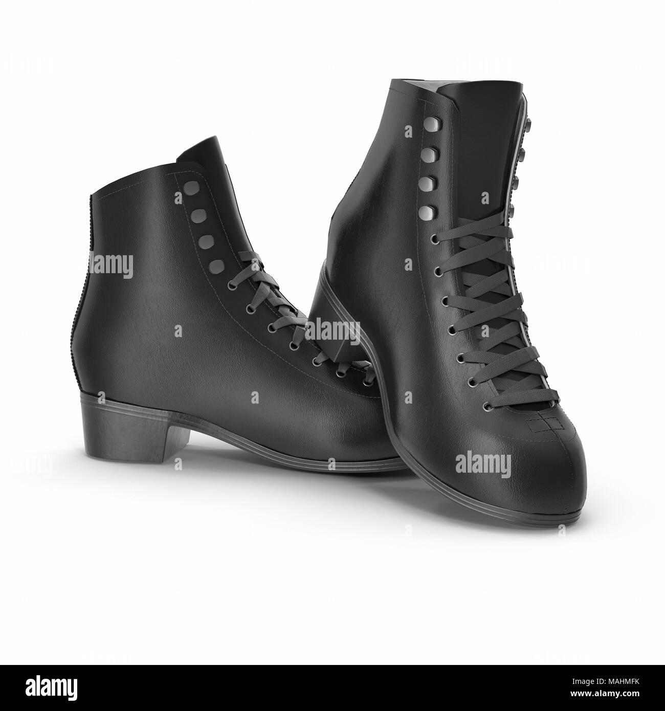 Paire de bottes femme noir isolé sur blanc, produit isolé. 3D illustration, clipping path Banque D'Images Paire de bottes femme noir isolé sur blanc, produit isolé. 3D illustration, clipping path Banque D'Images