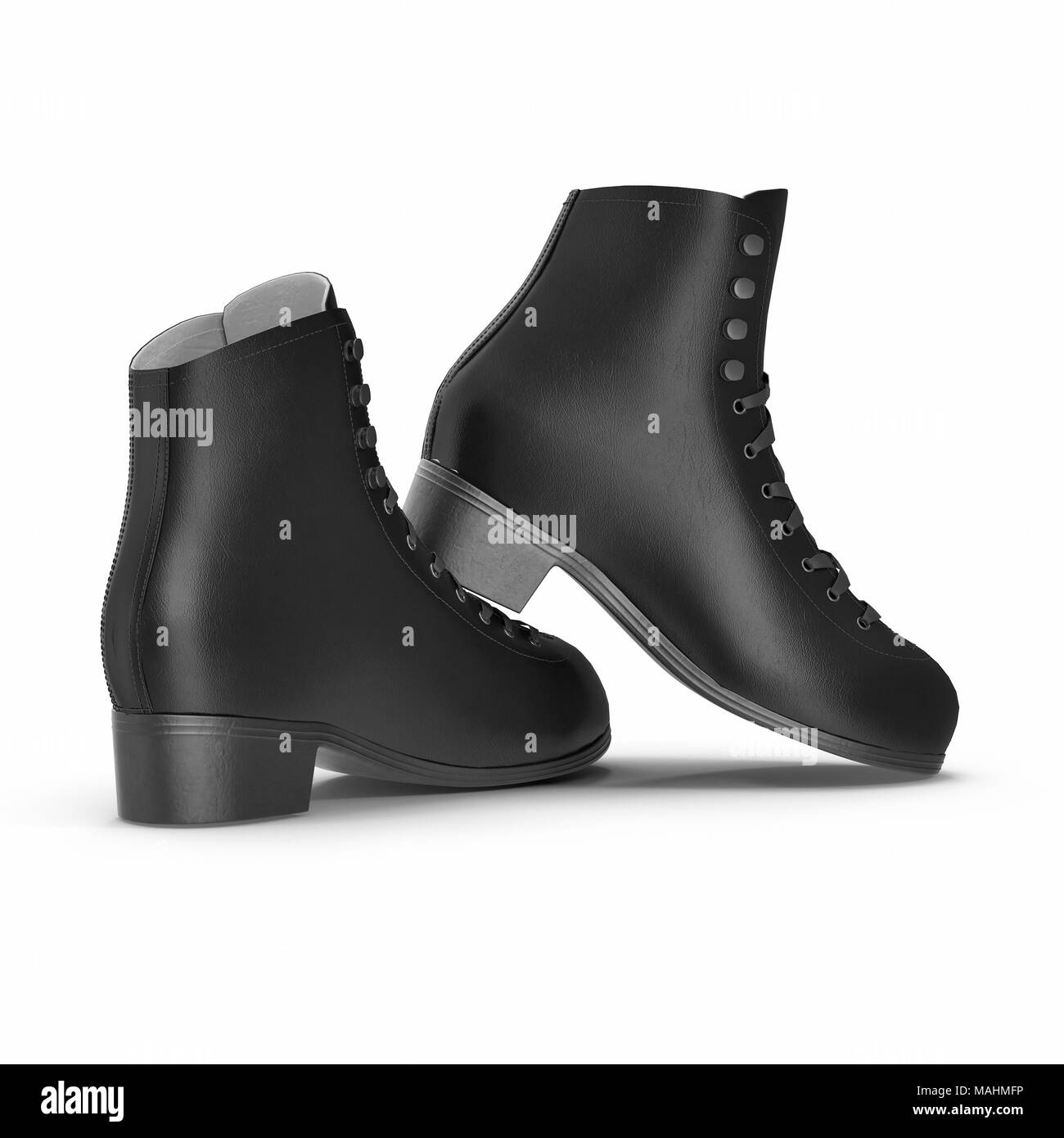 Paire de bottes femme noir isolé sur blanc, produit isolé. Vue de côté. 3D illustration, clipping path Banque D'Images Paire de bottes femme noir isolé sur blanc, produit isolé. Vue de côté. 3D illustration, clipping path Banque D'Images