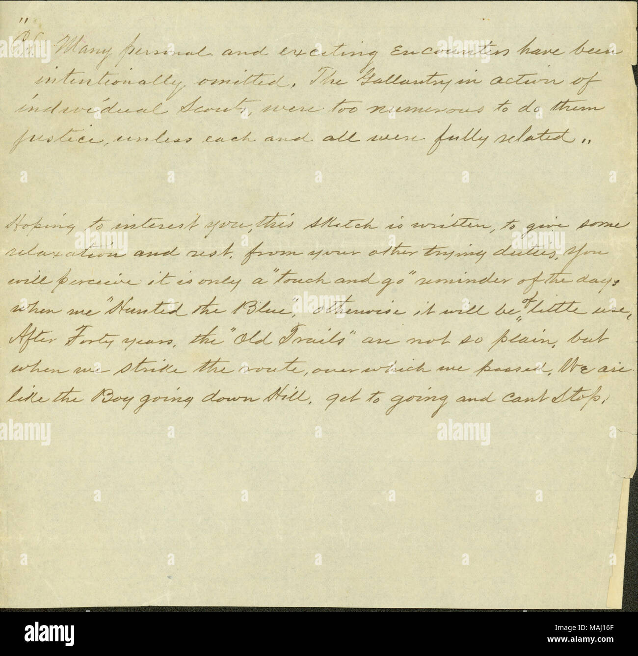 Titre : note non signée d'un ancien combattant confédéré un concernant un souvenir à propos de la guerre civile, ca. 1905 . vers 1905. Banque D'Images