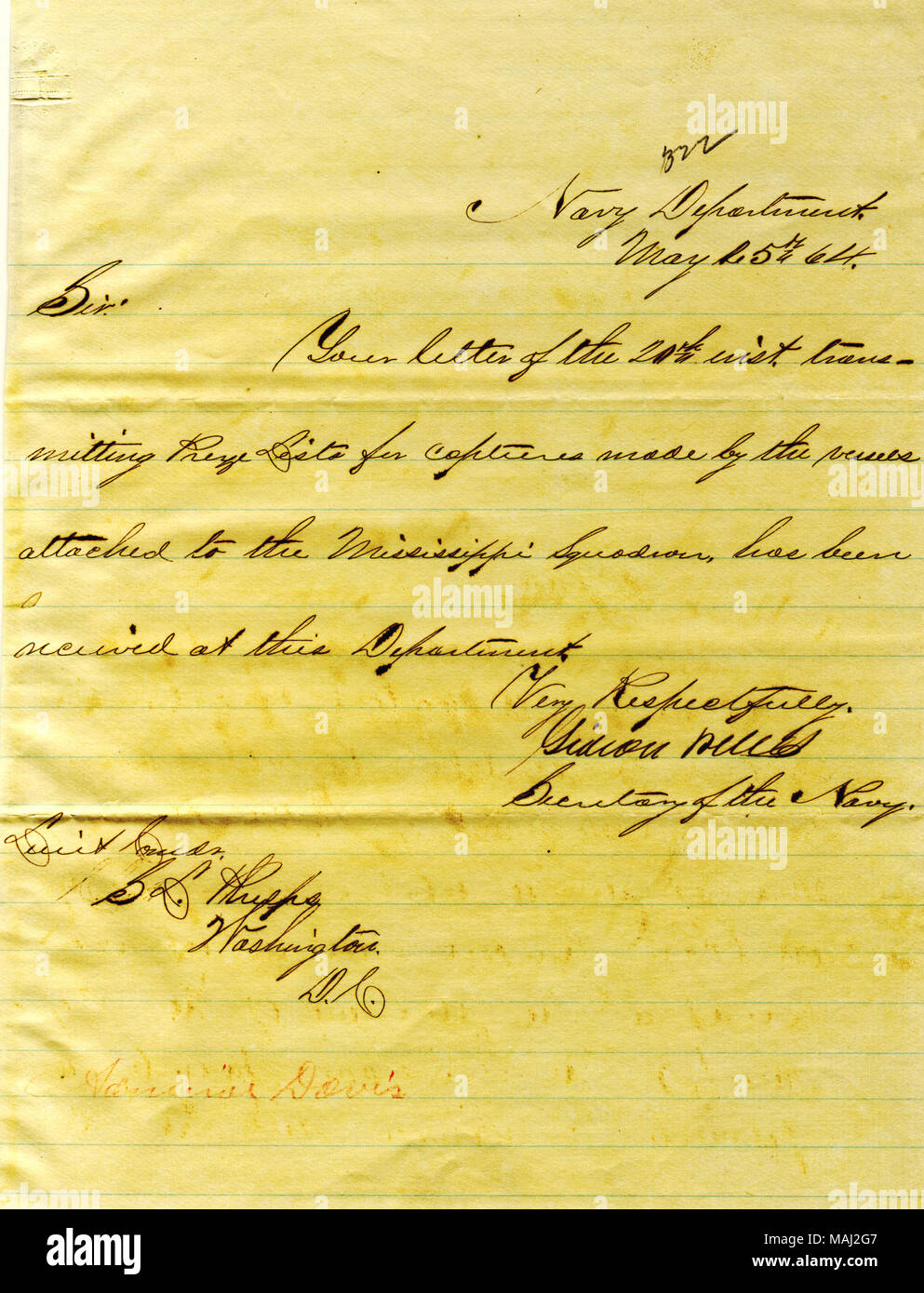Titre : Lettre de Gideon Welles, Washington, D. C., Seth à Ledyard Phelps, Washington, D. C., le 25 mai 1864 . 25 mai 1864. Welles, Gédéon, 1802-1878 Banque D'Images