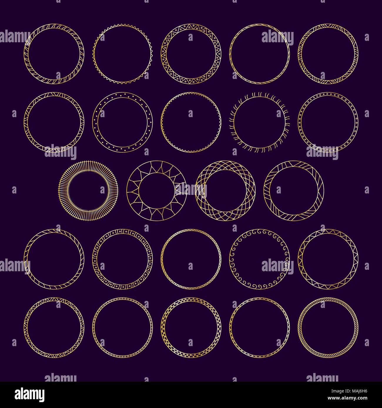 Vector set de tables rondes des cadres décoratifs, des bannières. Trame géométrique or Illustration de Vecteur