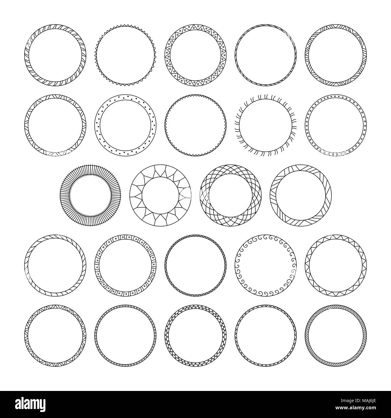 Vector set de tables rondes et de motifs décoratifs circulaire pour les cadres de conception et des bannières. Trame géométrique noir Illustration de Vecteur