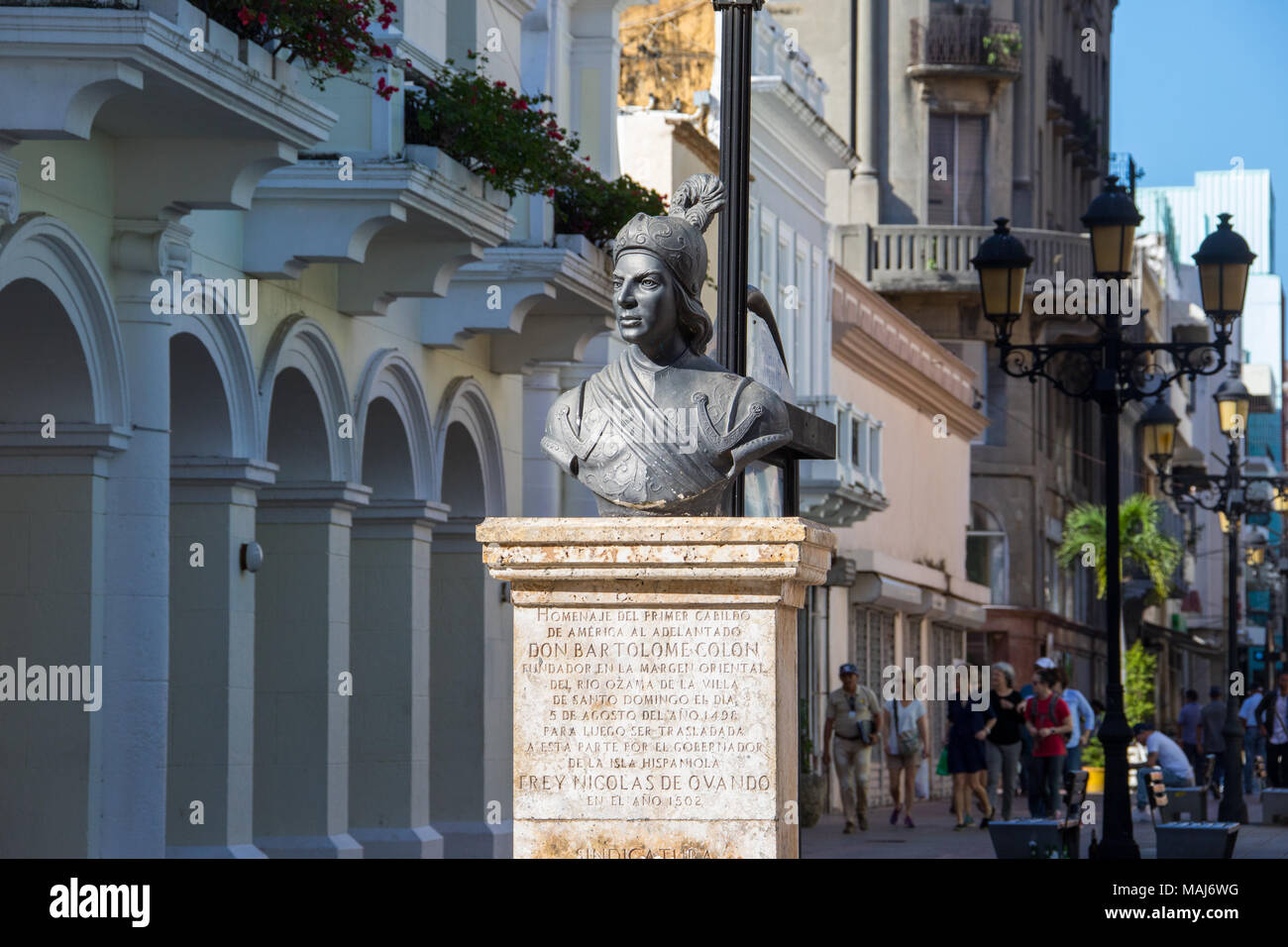 Sculpture de Don Bartolomé Colon ou Bartholomé Colomb, fondateur de la ville, Santo Domingo, République Domnican Banque D'Images