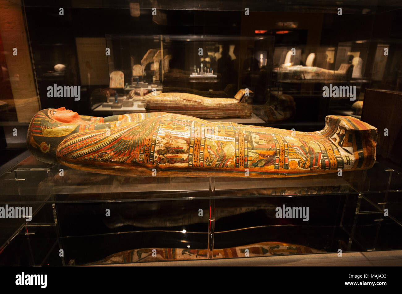 Ancien cas de momie égyptienne de Bakenrenes, à partir de la troisième période intermédiaire, la dynastie 25, de l'Égypte ancienne; à Houston Museum of Natural Science, Texas Banque D'Images