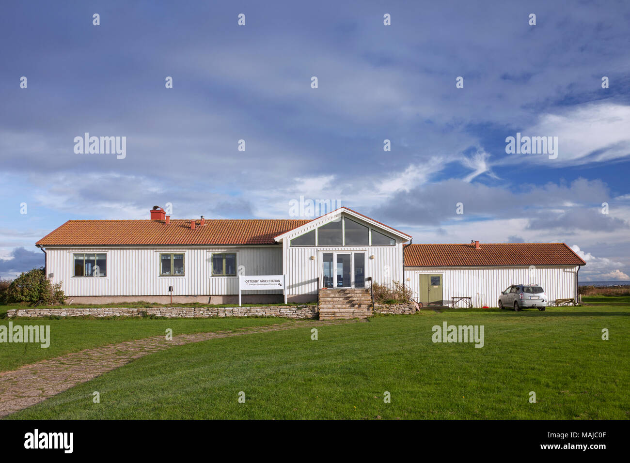 Ottenby Fågelstation / Bird Observatory dans la recherche sur les oiseaux et la sonnerie d'oiseaux migrateurs dans le sud d'Öland / Oeland, Suède Banque D'Images
