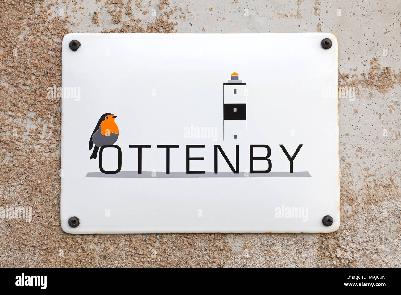 Signer avec logo de l'Observatoire d'oiseaux / Fågelstation Ottenby dans la recherche sur les oiseaux et la sonnerie d'oiseaux migrateurs dans le sud d'Öland / Oeland, Suède Banque D'Images