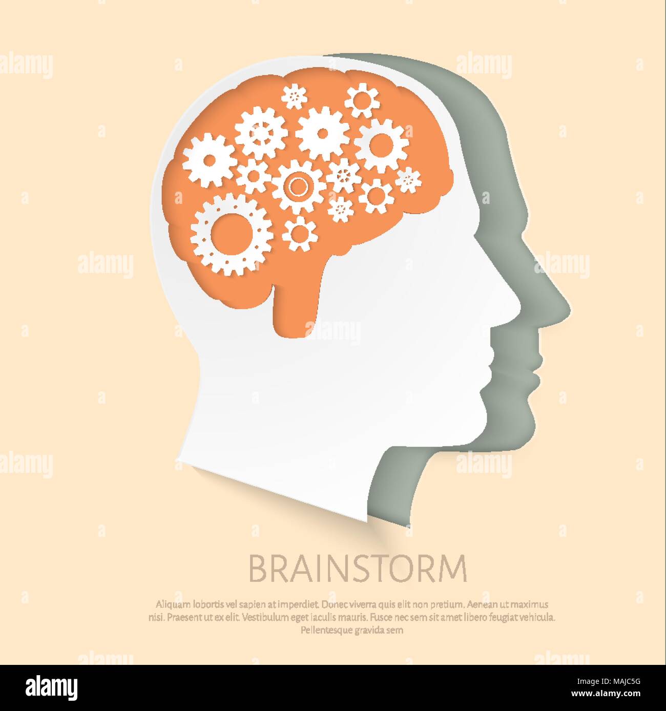 Tête d'homme avec des engrenages comme un symbole travail de cerveau. Illustration de Vecteur