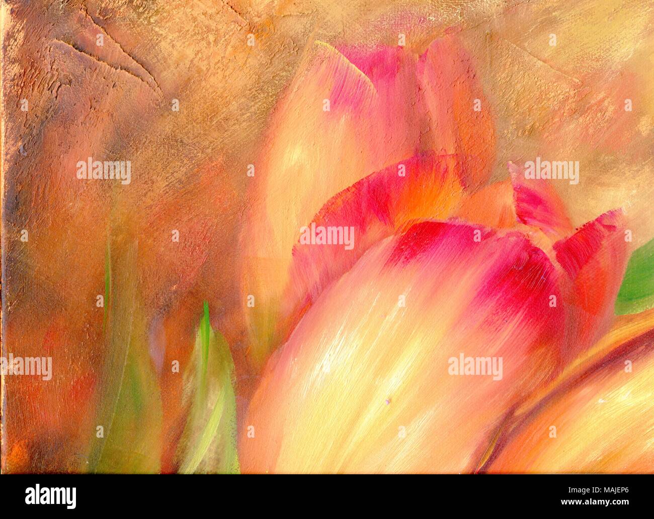Vintage tulipes rouges peinture à l'huile. Banque D'Images