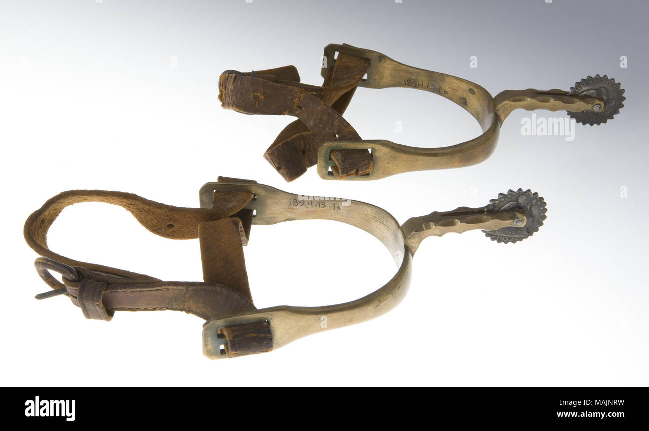 Spurs du général Albert Sidney Johnston (Confederate), obtenu après sa mort à la bataille de Shiloh par Adaline Couzins, une infirmière avec la Commission sanitaire de l'Ouest qui était sur un bateau hôpital à la bataille lorsque Johnston est tombé. Titre : éperons de Confederate Général Albert Sidney Johnston . 1862. Banque D'Images