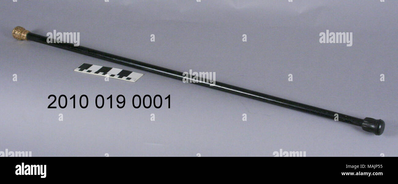 Bâton de marche avec de l'or noir, poignée sculptés. Gravé. Pied en caoutchouc sur le dessous. Titre : Bâton de marche avec la poignée d'Or . 1905. Banque D'Images