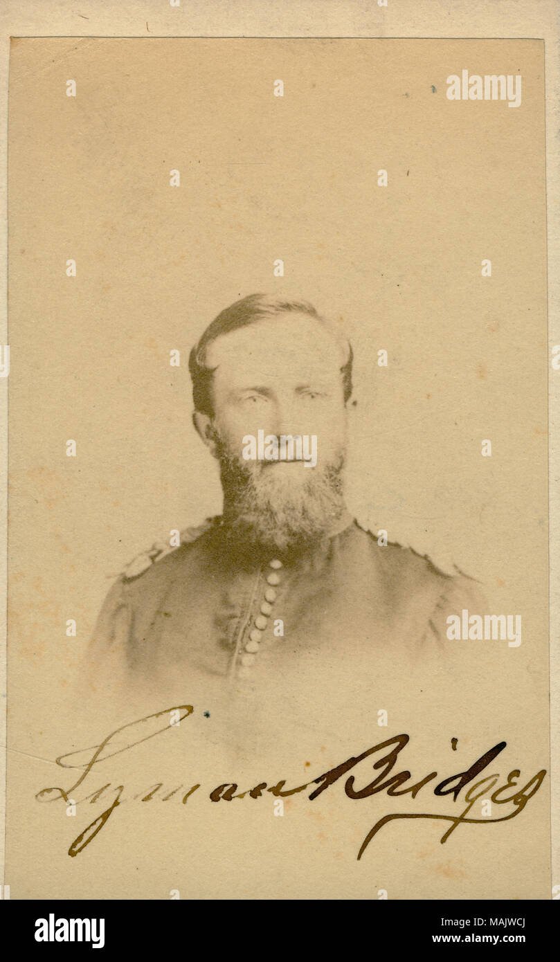 Portrait buste d'un homme en uniforme. 'Ponts' Lyman (écrit sous l'image). "Don de Mme Lewis B. Stuart nov. 1947" (écrit sur le verso de l'image). Il existe quatre différents ponts Lyman inscrites à la guerre civile, soldats et marins site web et tous sont membres du bureau. Cet agent est incapable d'être identifiés. Titre : Lyman Ponts. . Entre 1861 et 1865. Banque D'Images