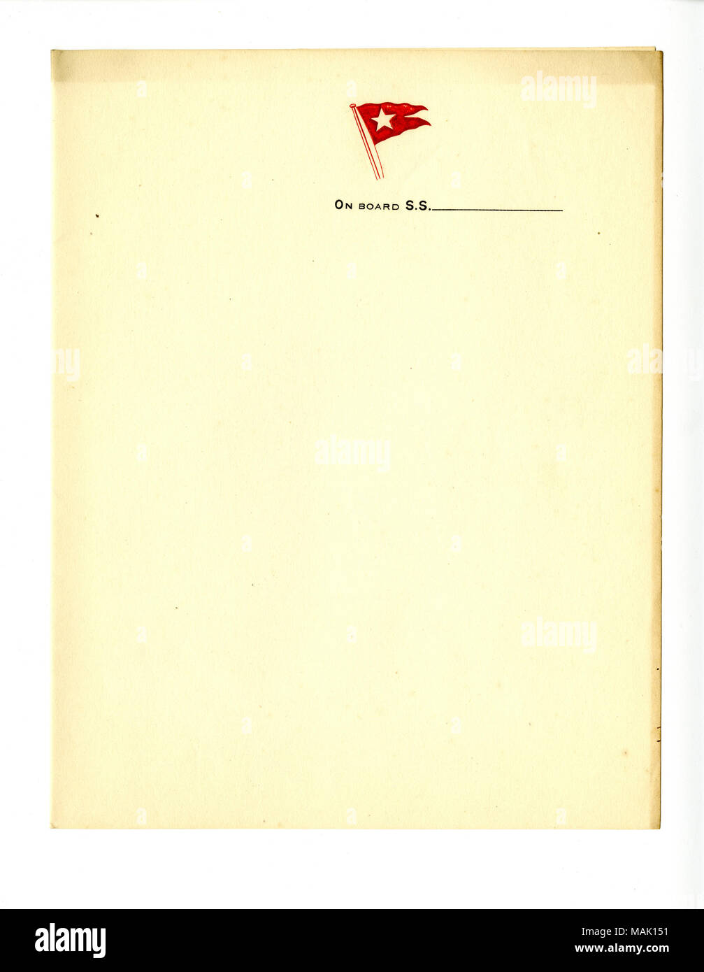 Titre : Blank White Star Line papeterie, ca. 1912 . 1912. Banque D'Images