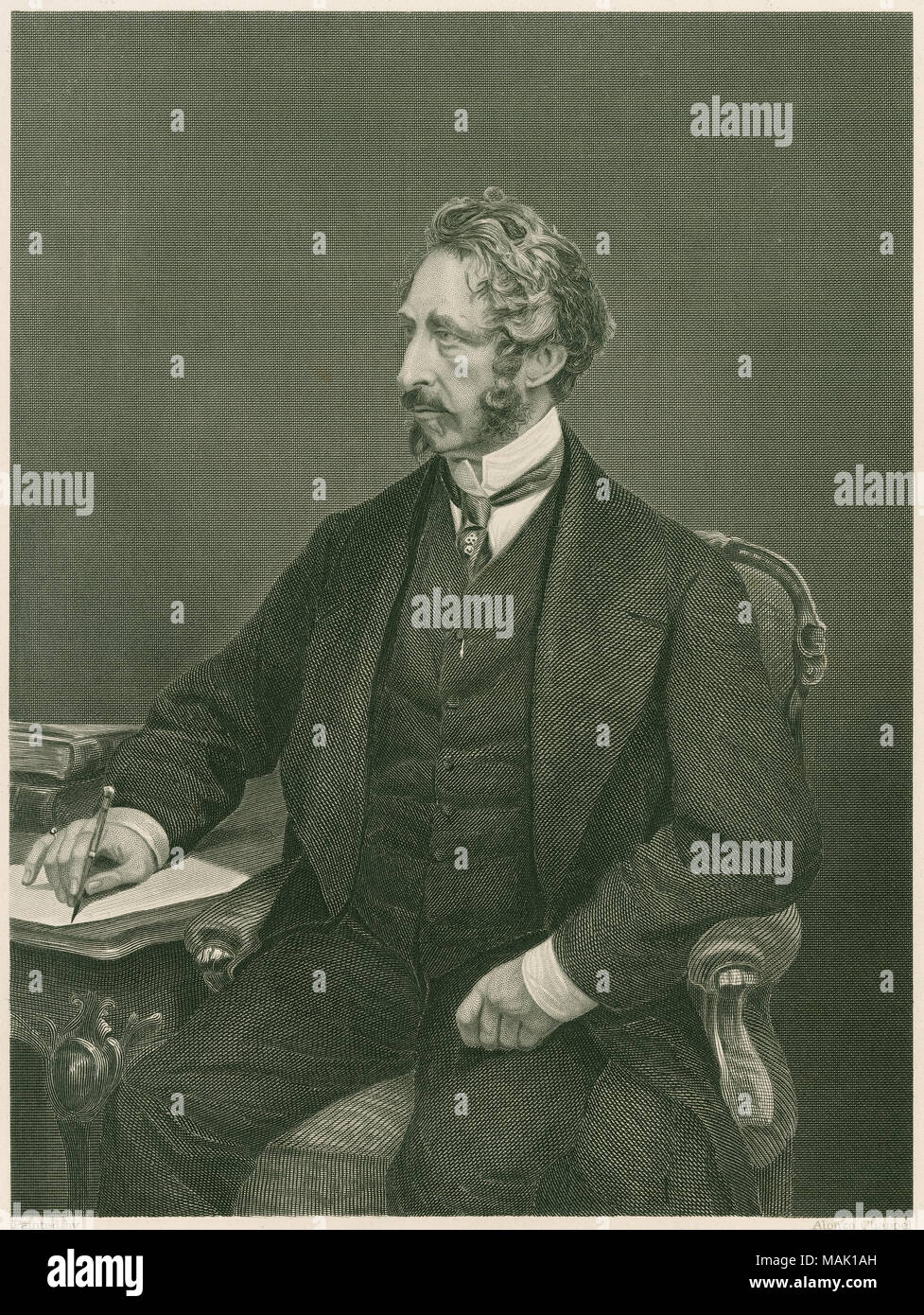 C Antique1885 gravure sur acier, Edward Bulwer-Lytton. Edouard George Earle Lytton Bulwer-Lytton, 1er baron Lytton (1803-1873) était un romancier, poète, dramaturge, et homme politique. SOURCE : gravure originale Banque D'Images