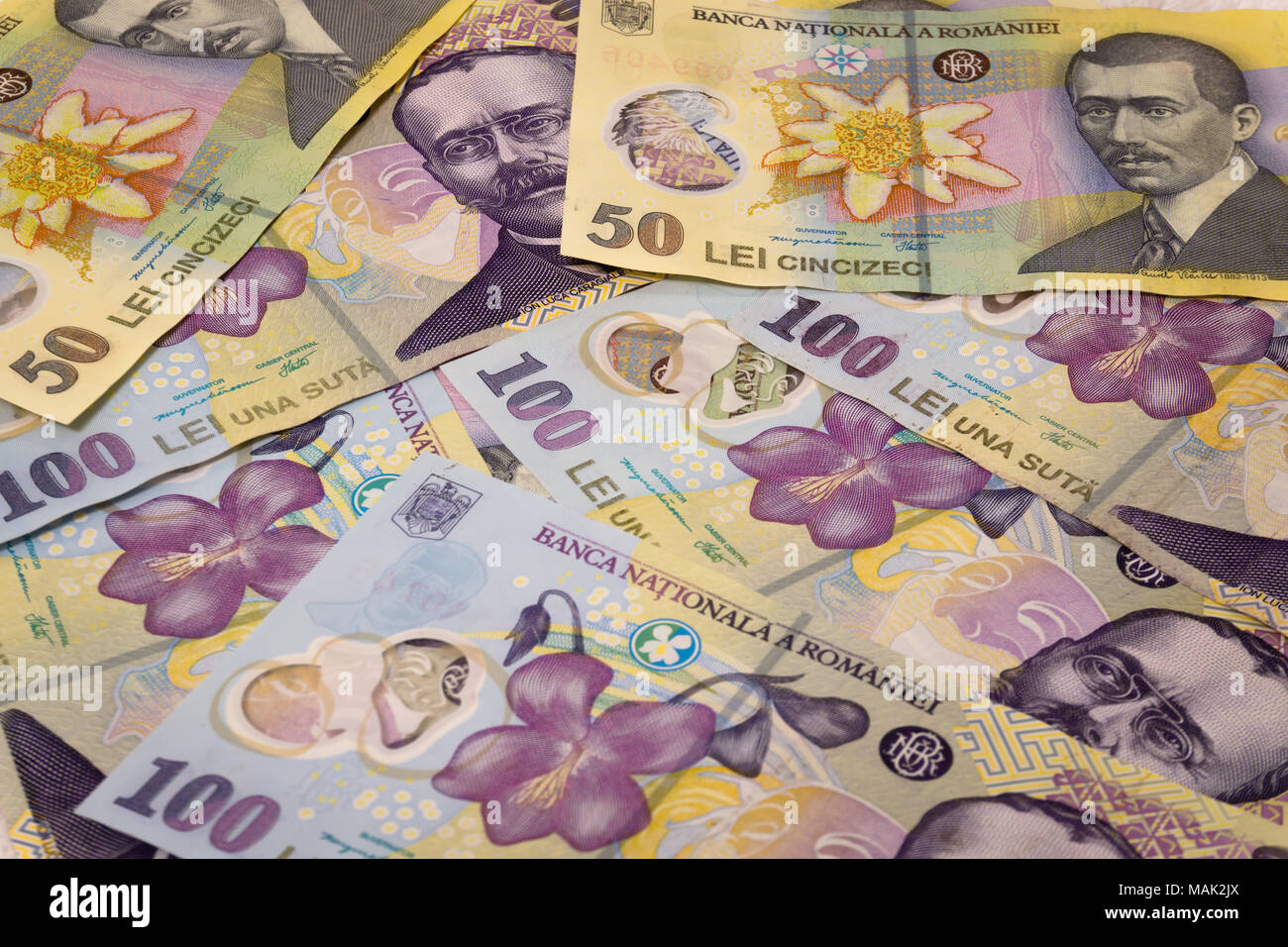 Billets de cent cinquante monnaie roumaine leu/lei ron concept Banque D'Images