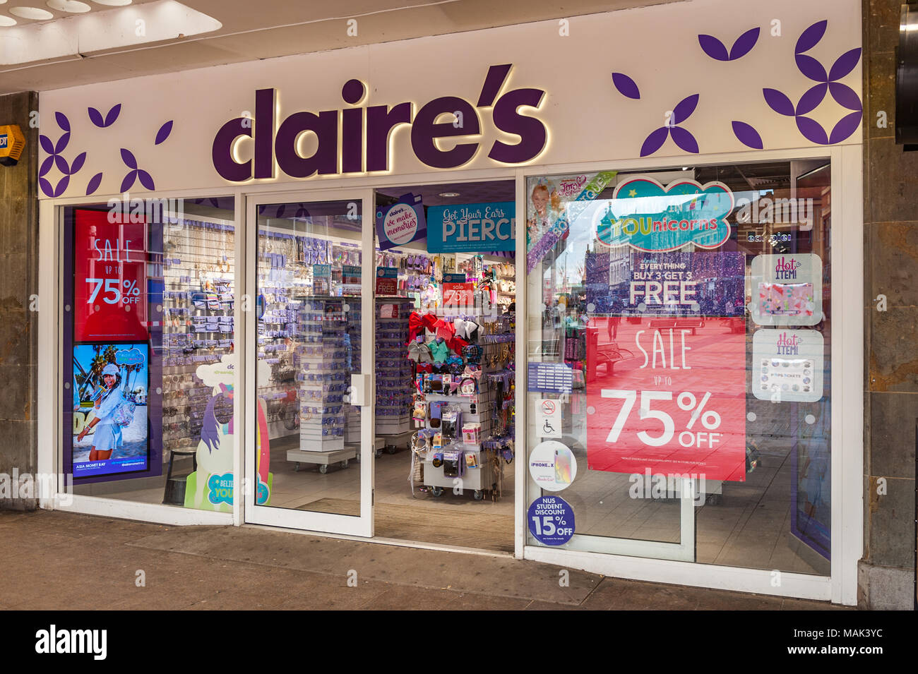 Claire's Boutique accessoire dans Broadgate, Coventry, West Midlands, Royaume-Uni. Banque D'Images