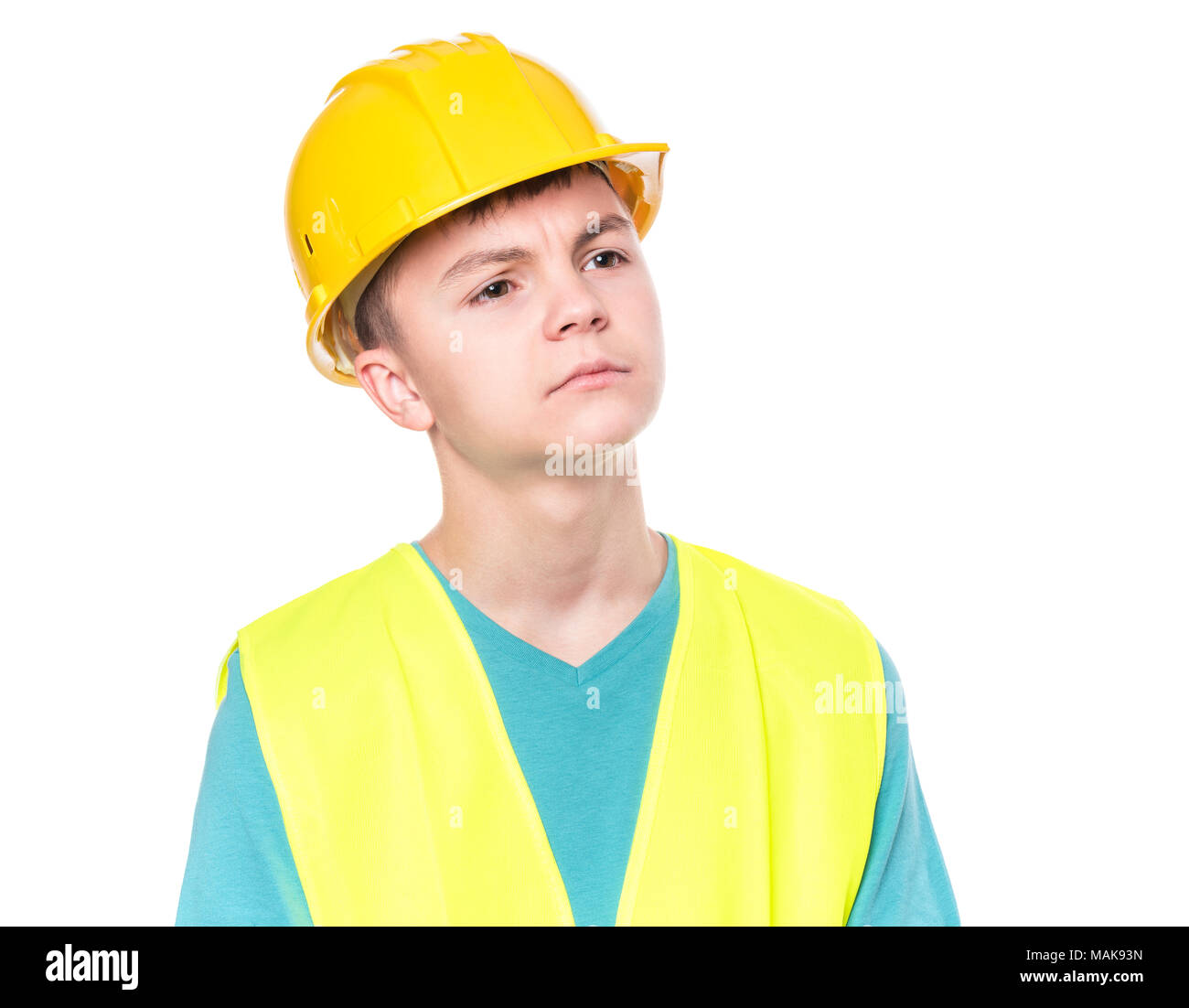 Teen boy in hard hat Banque D'Images