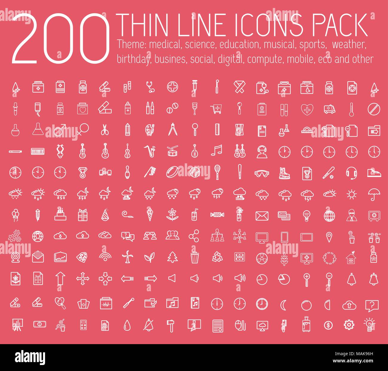 Ensemble D Icones De Ligne Mince Pictogramme Pour L Infographie Web Et Mobile Joyeux Anniversaire Affaires Ofiice Digital Mobile Eco Sport L Education De La Musique Que Ce Soit Medical Theme Vector Illustration Design Image
