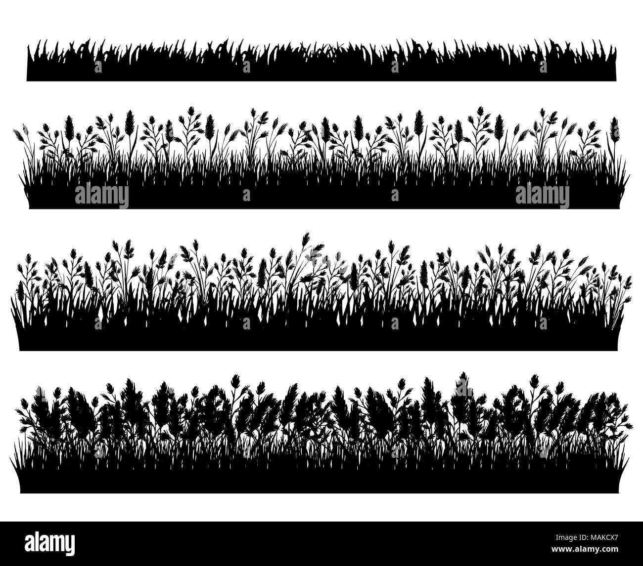 Frontières silhouette herbe set isolated on white background vector Illustration de Vecteur