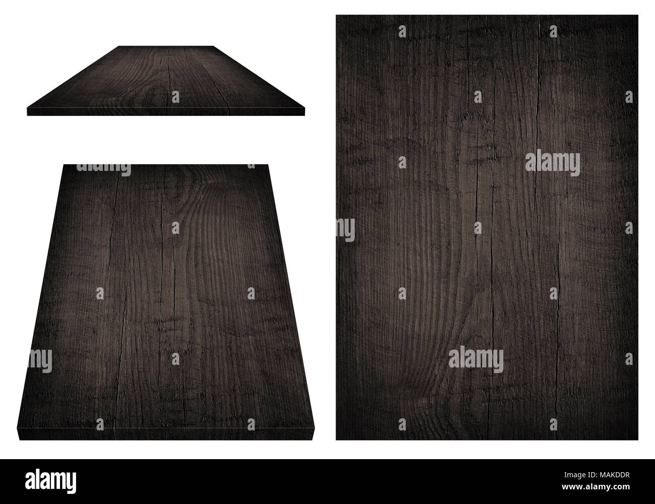 Conseil en bois noir, table, la surface au sol, la texture. Les objets sont isolé sur fond blanc Banque D'Images