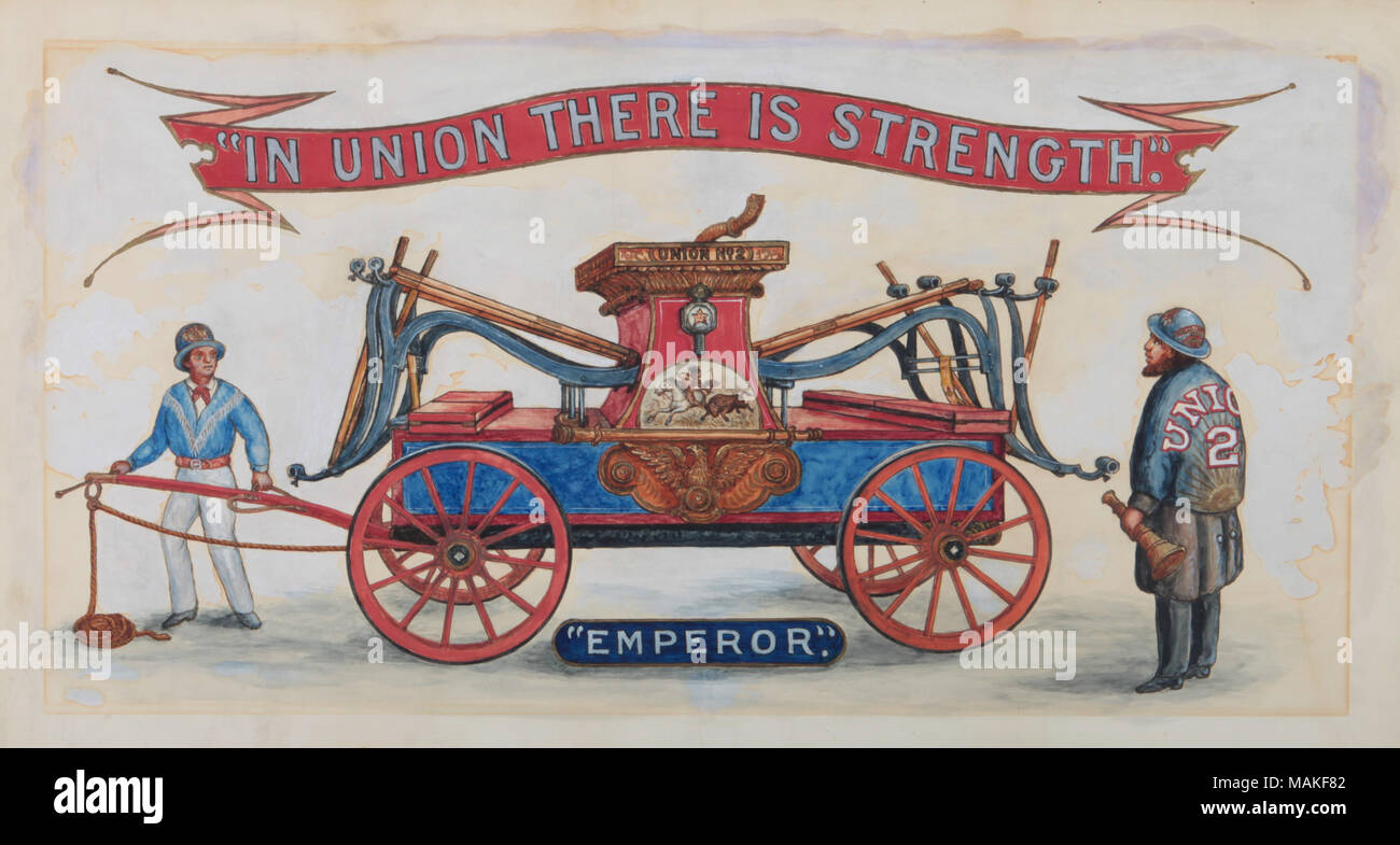 Peinture de l'empereur du moteur d'aspiration utilisée par Saint Louis's Union Fire Co. n°2 à partir de 1843 jusqu'en 1855. Titre : L'Empereur . 1905. C.W. Hoffman Banque D'Images