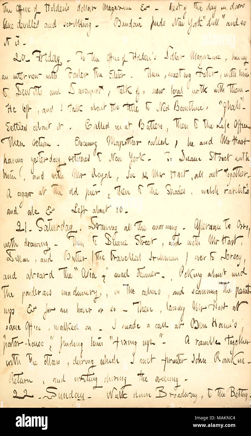 Mentionne son travail et une visite à bord du bateau à vapeur de l'Asie. Titre : Thomas Butler Gunn Diaries : Volume 1, page 168, 19-22 Septembre, 1850 . 19 septembre 1850. Gunn, Thomas Butler, 1826-1903 Banque D'Images