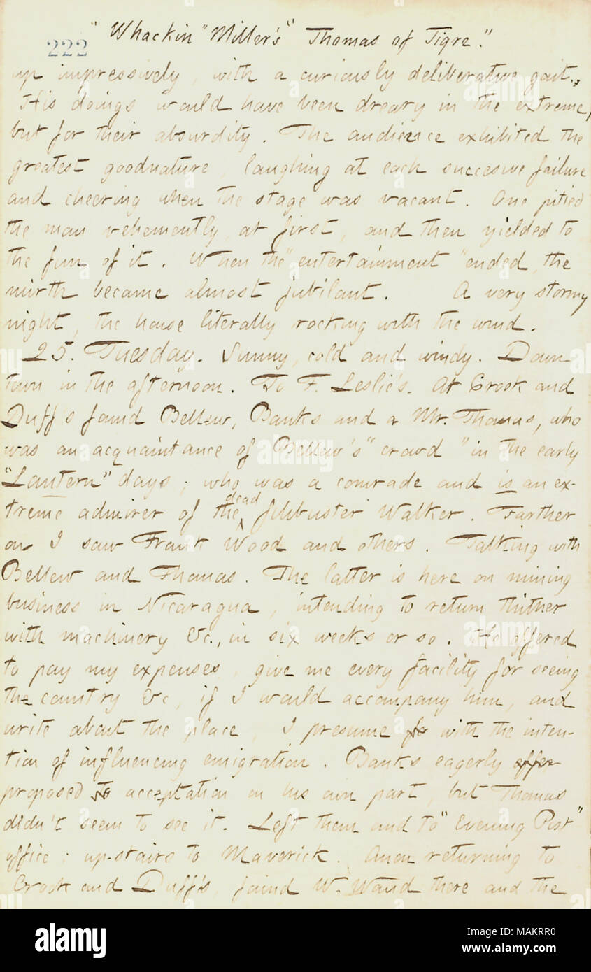 Décrit la performance d'un voyant de magicien, le professeur Adrien. Titre : Thomas Butler Gunn Diaries : Volume 18, page 246, le 24 février 1862 . 24 février 1862. Gunn, Thomas Butler, 1826-1903 Banque D'Images
