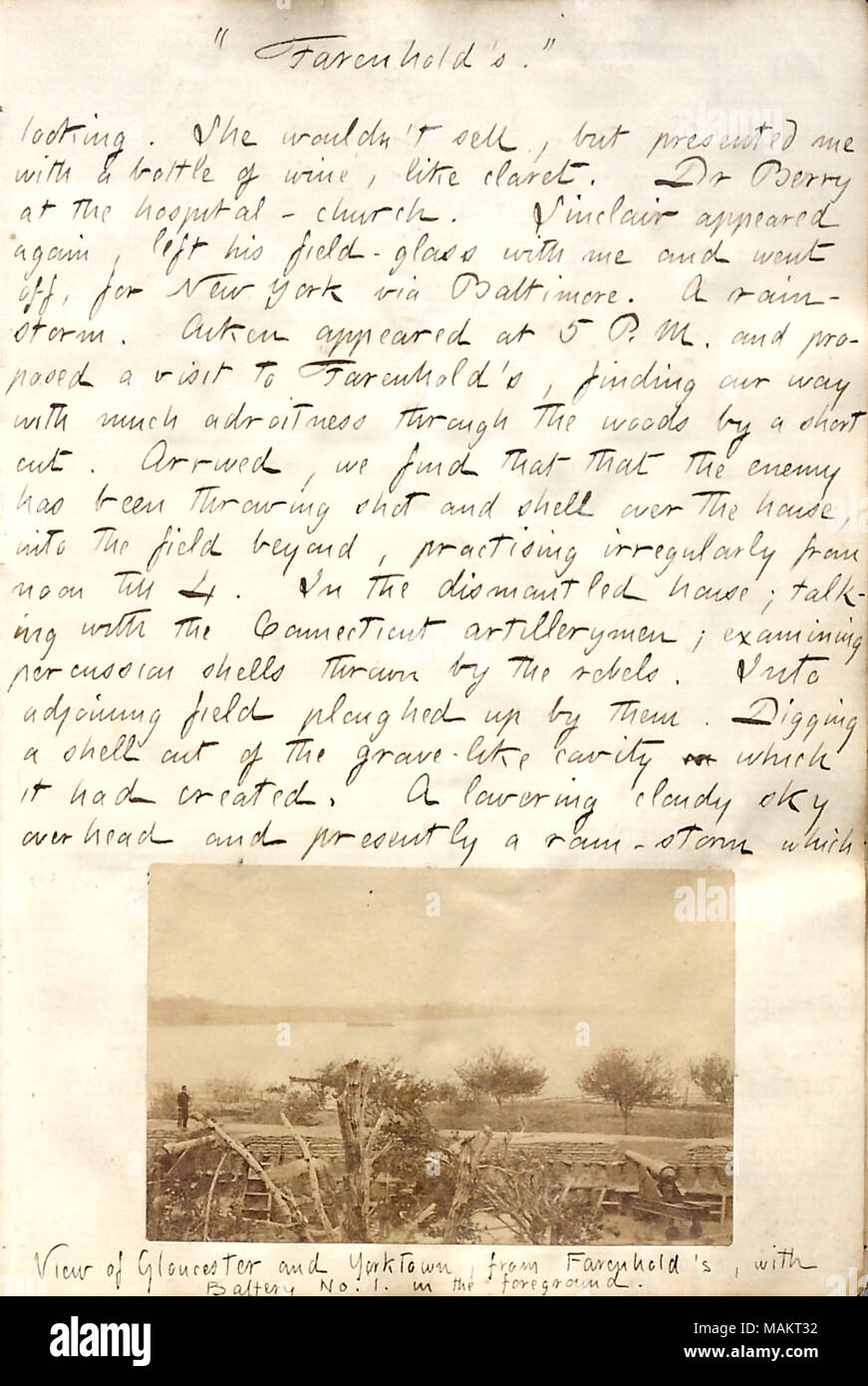 Comprend la photo vue depuis la maison Farenhold, peut-être prise par Alexander Gardner. Titre : Thomas Butler Gunn Diaries : Volume 19, page 168, le 30 avril 1862 . 30 avril 1862. Gunn, Thomas Butler, 1826-1903 Banque D'Images