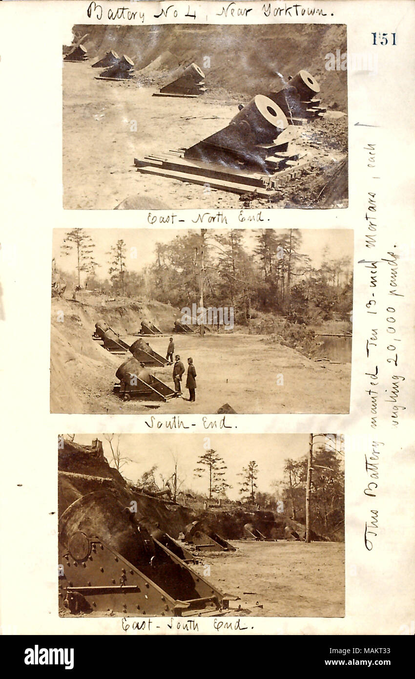 Comprend trois photographies de fortifications à Yorktown, peut-être prise par Alexander Gardner. Titre : Thomas Butler Gunn Diaries : Volume 19, page 170, 30 avril 1862 . 30 avril 1862. Gunn, Thomas Butler, 1826-1903 Banque D'Images