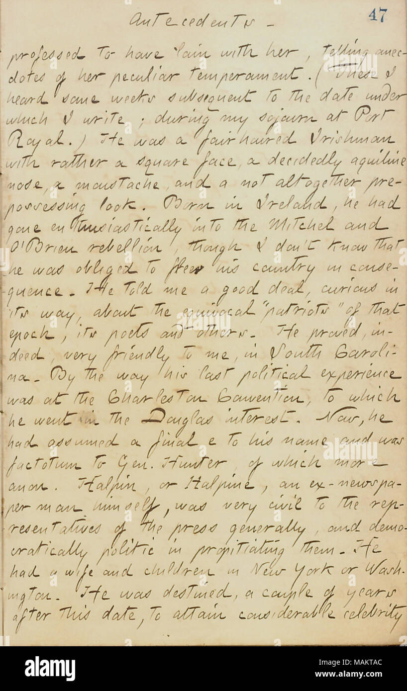 Donne une courte description de Halpin et résume sa carrière et l'arrière-plan. Titre : Thomas Butler Gunn Diaries : Volume 20, page 56, 12 juin 1862 . 12 juin 1862. Gunn, Thomas Butler, 1826-1903 Banque D'Images