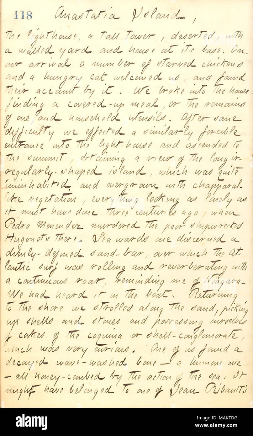 En ce qui concerne l'exploration de la baie et des plages sur l'île Ste Anastasie. Titre : Thomas Butler Gunn Diaries : Volume 20, page 130, 2 août 1862 . 2 août 1862. Gunn, Thomas Butler, 1826-1903 Banque D'Images